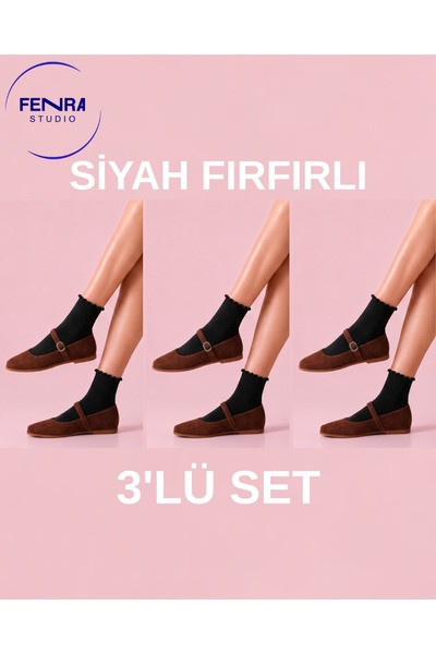 FENRA STUDIO Seamless Women's Derby Black Ruffled Mid-Calf Cotton Socks