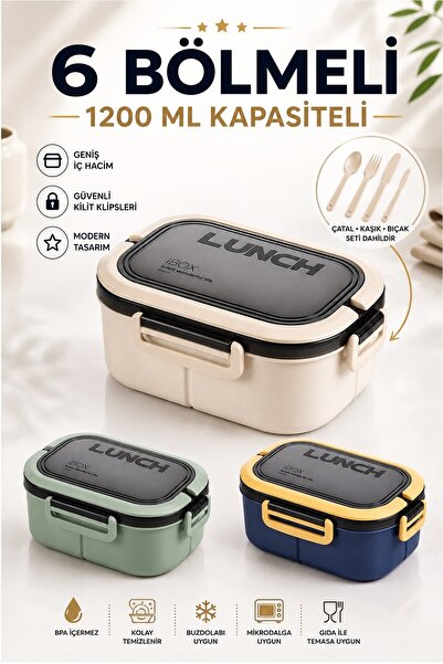 Kitchen Beauty 6 Bölmeli Taşınabilir Yemek Kabı Lunch Box Diyet Beslenme Kutu...
