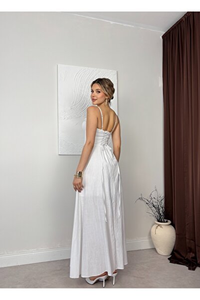 Clothes Fast Women's White Dress with Thin Straps, Sweetheart Neckline, Tie D...