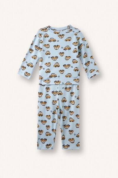 DeFacto Car Patterned Ribbed Camisole 2-Piece Pajama Set for Baby Boy I1432A5...
