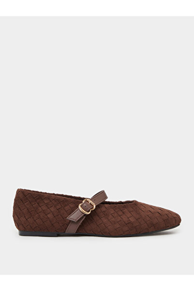 Styli Brown Woven Mary Jane Ballerina Flats