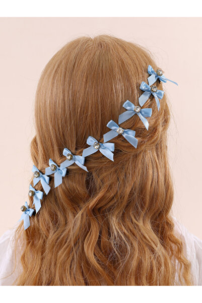 Take Two By Styli Pack of 10 Girls Blue Bow Rhinestones Embellished Hair Acce...