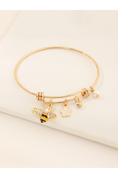 Take Two By Styli Gold Tone Bee and Flower Charms Bracelet