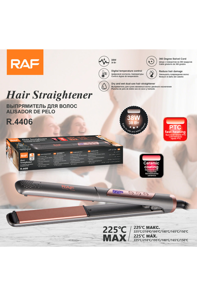 raf مكواة فرد الشعر السيراميكية، تسخين سريع 38 واط بتقنية PTC، شاشة رقمية R.4406