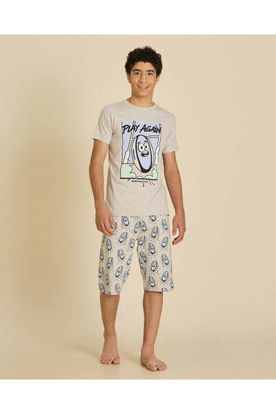 REDTAG Senior Boys Light Grey T-Shirt And Shorts Set