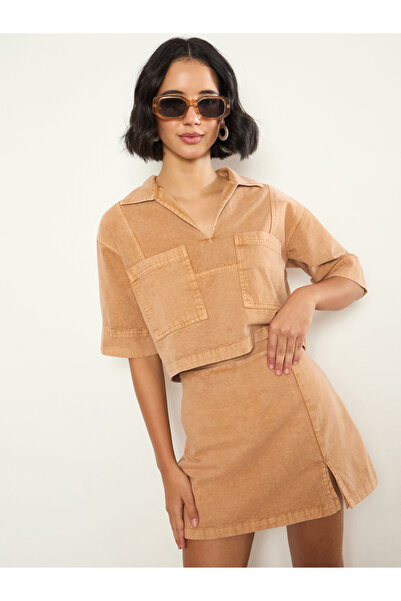 Sassafras By Styli Beige Overdyed Patch Pocket Crop Top and Skorts Co-ord Set