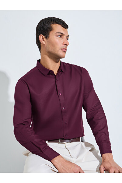 Styli Maroon Solid Textured Regular Fit Shirt