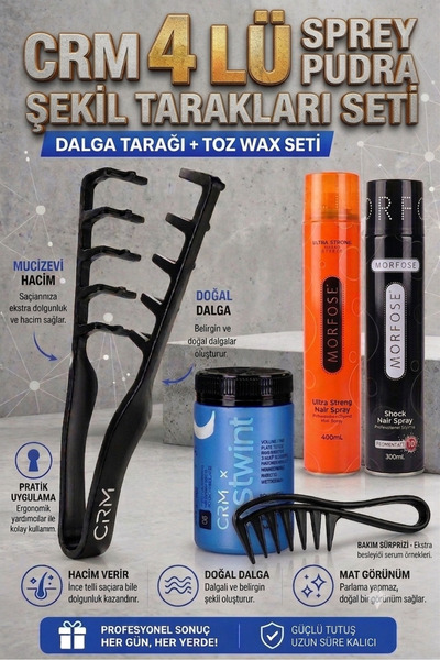 Meva Mat Toz Wax + Çift Yönlü Şekillendirici Dalga Tarağı + 400 ml Ultra Strong Saç Spreyi + Shock Saç Spreyi - Profesyonel Hacim ve Sabitleme Seti