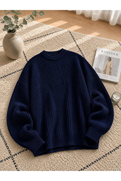DepoExport Kadın Premium Oversize Yumuşak Bisiklet Yaka Triko Kazak