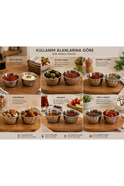 YDGR 2 Adet Paslanmaz Çelik Sosluk – Reçel, Bal, Sos. Meze ve Çerez Kasesi