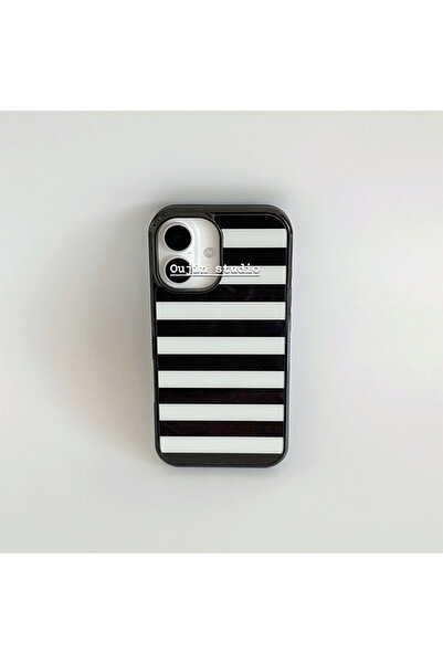 Choice12 iPhone 16 1 Korean Ins Black and White Stripes Phone Case For iPhone...