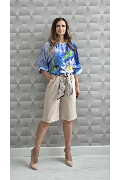 MAXORA SHOP Cotton shorts with scarf - Beige