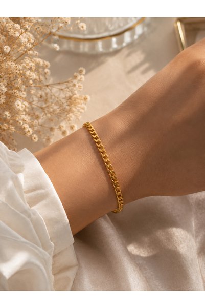 Minimal Glow Paslanmaz Çelik Gold Gurmet Zincir Kadın Bileklik Suya Dayanıklı Kararmaz⁠