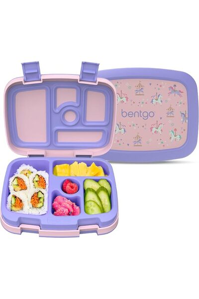 Bentgo ®   صندوق غداء للأطفال بتصميم بنتو، مقاوم للتسرب، بخمسة أقسام - أحجام ...