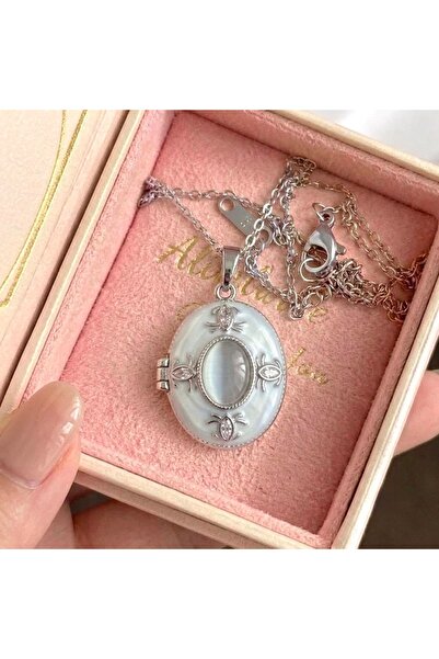 Heda Jewelry قلادة أوبال فضية - قلادة تذكارية قابلة للفتح بغطاء