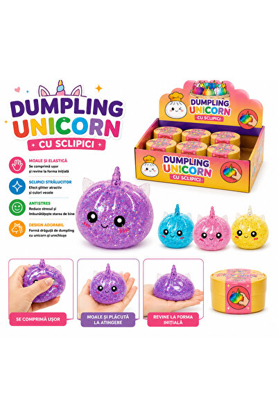 SHOP LIKE A PRO Dumpling Unicorn cu Sclipici, 8.5 cm, Jucărie Antistres, Culo...