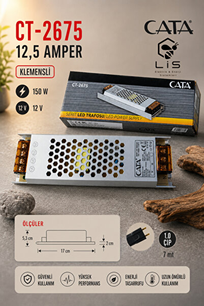 Cata CT-2675 12,5 Amper 150W Ultra Slim Şerit Led Trafosu Klemensli