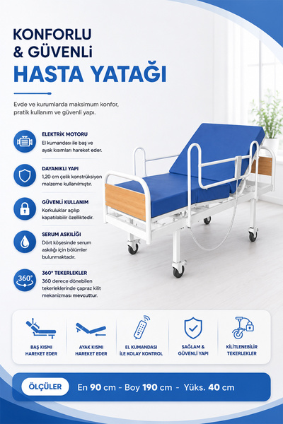 TAGESAN 2 Motorlu Ekonomik Hasta Karyolası 4 Parçalı Yataklı | Elektrikli Kum...