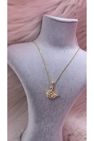 iky aksesuar Women's Steel Swan Necklace 45 cm Adjustable
