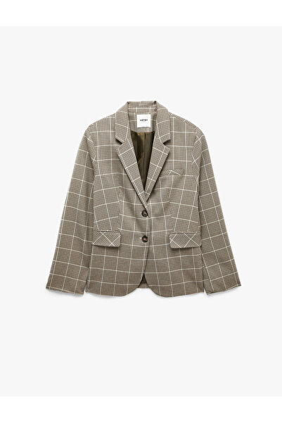 Koton Regular Fit Long Sleeve Classic Collar Pocketed Buttoned Plaid Blazer J...