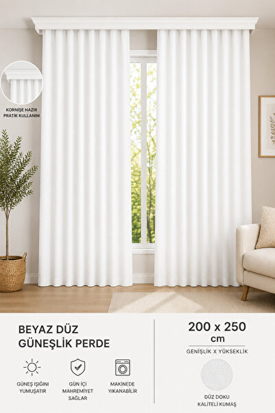 İQON Plain Thick Sunshade Curtain Satin White – Curtain Ready for Cornice 200...