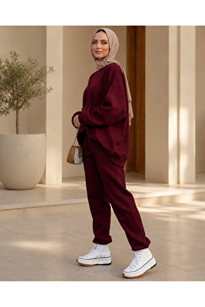 BayBayan Women's Tesettür Crewneck Loose Comfortable Sweat Suit (1 Size Can F...