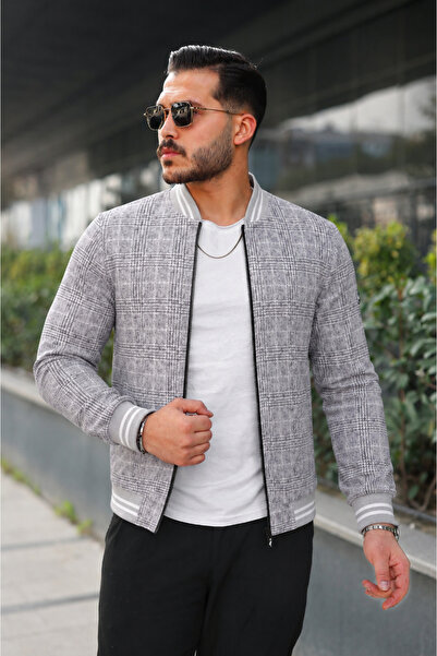 Oxledo Double-Sided Men's Seasonal Coat with Plaid Pattern Design in Gray