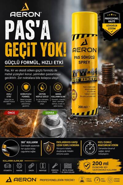 WW-44 Pas Sökücü Sprey 200 ML - Pas, Kir ve Oksit Çözücü - Paslanmış ve Sıkışmış ve Civata İçin