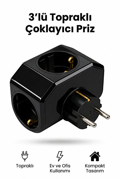 Alıç 3'lü Topraklı Çoklayıcı Priz Elektrik Prizi Ev Ofis Kullanımı İçin Kompa...