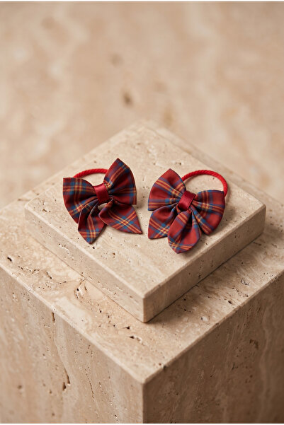 Katia&Bony Girl's Plaid Bowknot 2-Piece Rubber Buckle Red/Navy Blue