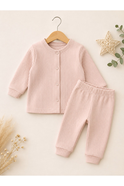 SANTRALBEBE Baby Girl Ribbed Front Snap Set