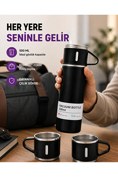 Marsilyan Steel Thermos Cup Set |   500 ml Capacity, Non-Slip Base, Gift Boxe...