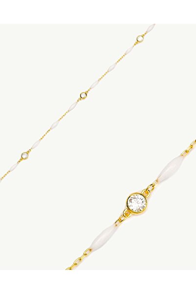 Stemma Jewelry Brățară White Enamel din Argint 925, cu Zirconiu, Placat cu Aur