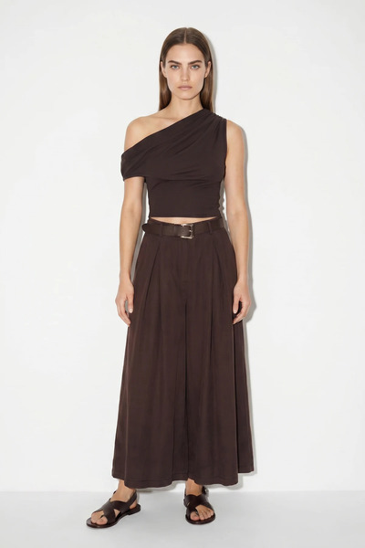 Generic Brand Women's High Waist Belted Pleated Detailed Wide Leg Bitter Brow...