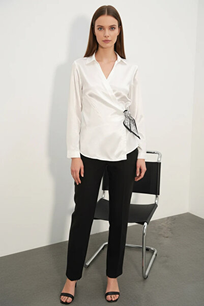 Efnaz style Women's Double-Breasted Satin White Shirt
