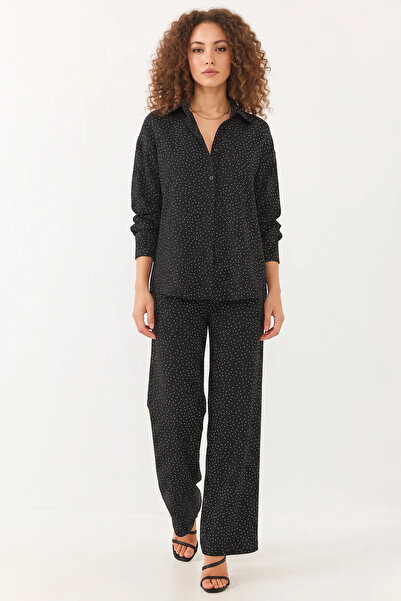 Generic Brand Women's Stone Detailed Black Top and Bottom Set