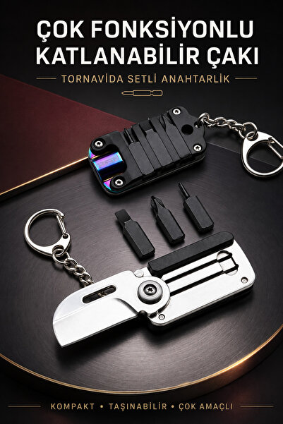 Ecuy Çok Fonksiyonlu Mini Katlanabilir Cep Çakısı Tornavida Setli Anahtarlık ...