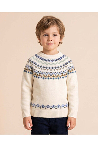REDTAG Boys Cream Fair Isle Knit Roll Neck Pullover