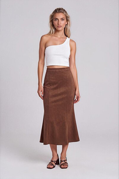 Vitrin Midi Length Patchwork Suede Skirt