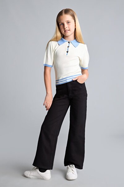 DeFacto Wide Leg Straight Leg Gabardine Trousers with Pockets for Girls H9668...