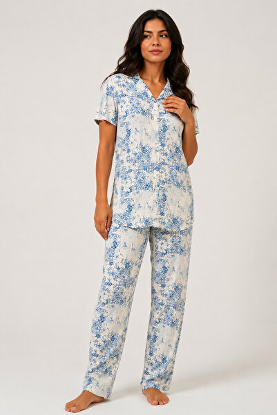 AYQAANDCO Kadın Desenli Pamuklu Pijama Takımı