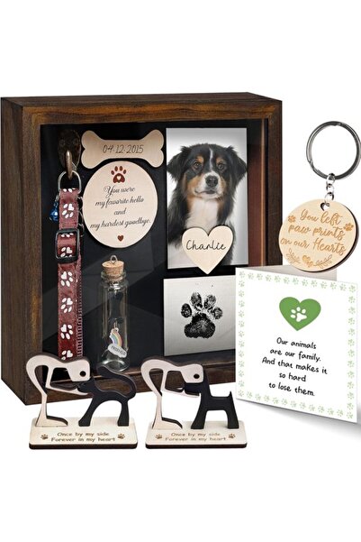 STARSTAR Memorial shadow box 21.8cm with paw print collar stand.