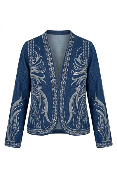 Bade Butik Lacivert İşlemeli Denim Ceket