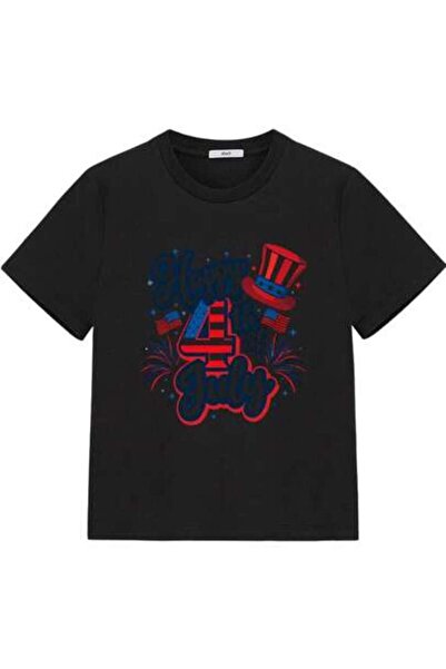 2BIR Happy July 4th Patriotic Theme T-Shirt, Short Sleeves With American Flag...