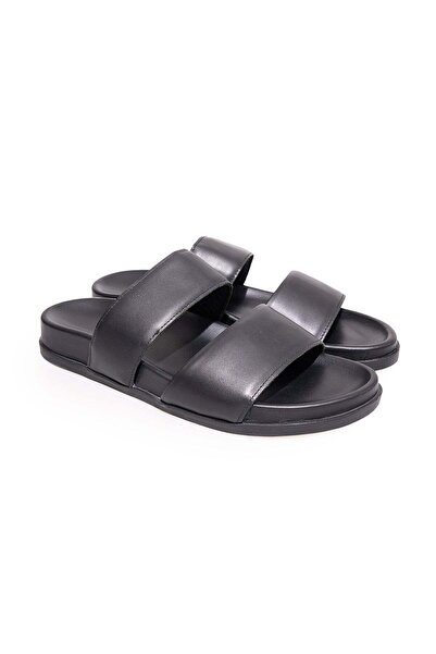 FRANCO CALVANI Black Color Genuine Leather Men's Slippers