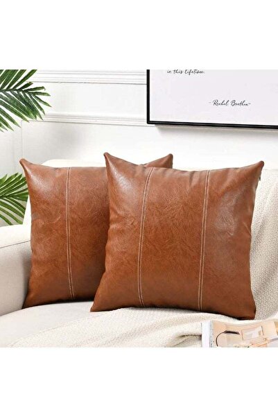 Generic Brown Faux Leather Throw Pillow Covers 45x45CM Pack of 2 Solid Dyed L...