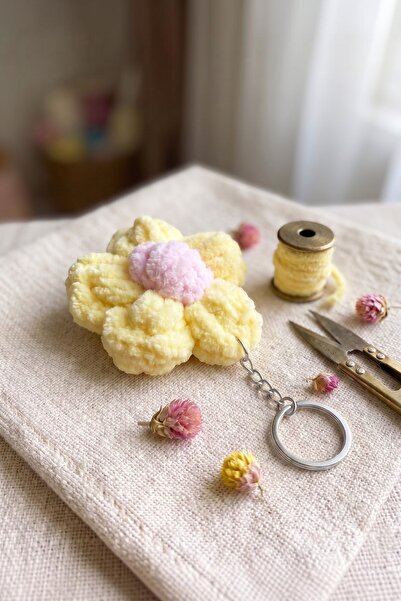 Lorivelle Handmade Puff Flower Bag Charm - Plush Keychain with Silver Chain