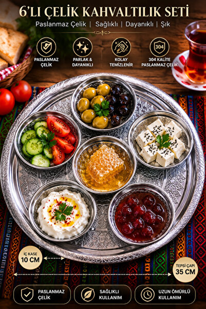 Layla Copper Kahvaltı Takımı Çelik Kahvaltılık Desenli Çerezlik Kahvaltılık