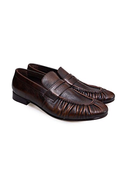 FRANCO CALVANI Brown Laceless Genuine Leather Men's Shoes