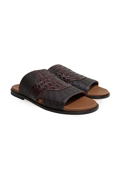 FRANCO CALVANI Brown Laceless Genuine Leather Men's Slippers